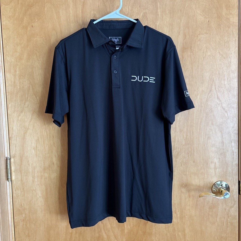 Waggle Size Large Short Sleeve Dude‎ Polo Shirt Black Sleeve Logo - Picture 1 of 7